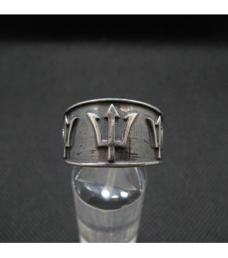 R002039 Sterling Silver Ring Band Poseidon Symbol Trident Solid Genuine Hallmarked 925